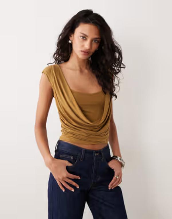モーテル レディース トップス シャツ Motel Rinsha cowl neck cupro top in chartreuse シャルトリューズ|ReVida 店