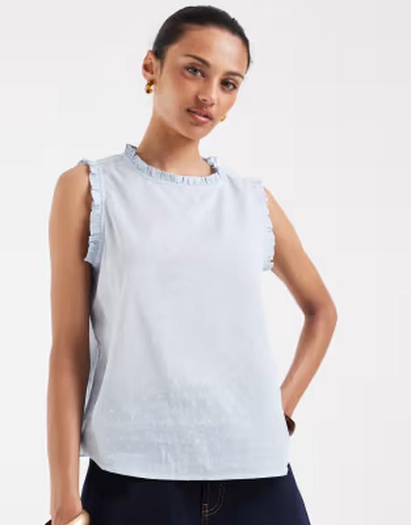 ヴェロモーダ レディース トップス より良い フラウンス ノースリーブ Vero Moda textured ruffle trim sleeveless top インチ light コマーシャル Blue 青色