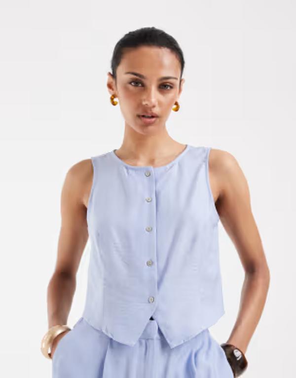 ヴェロモーダ レディース トップス より良い ノースリーブ Vero Moda button front sleeveless top インチ brunnera blue - part of a set Brunnera blue 青碧