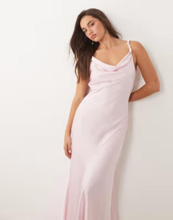 ヴィラ レディース トップス ワンピース サテン マキシ ホルター VILA halter cowl neck satin maxi dress in cherry blossom Cherry Blossom ピンク｜ReVida 店