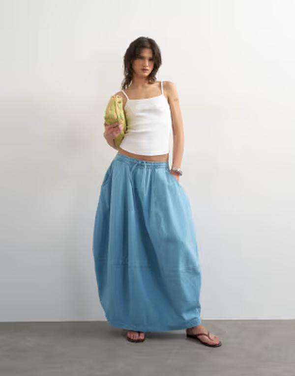 いの一番販売店 レディース 下つ方スコート ジーンズ マキシ Topshop denim pull on barrel maxi skirt インチ bleach ジーンズ