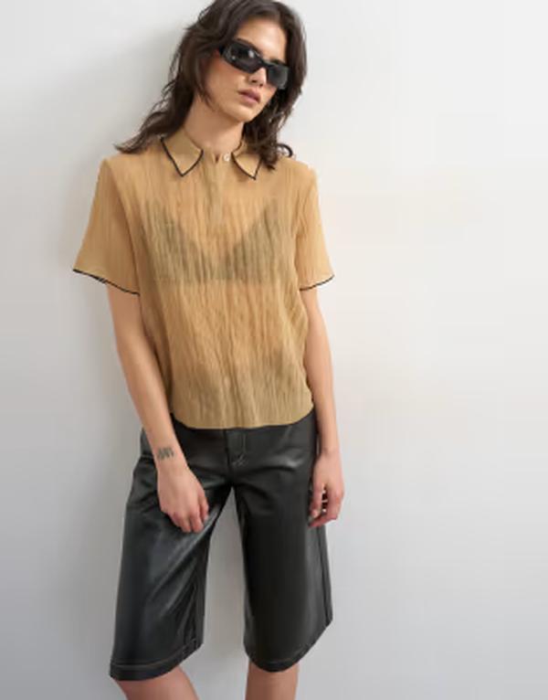 いの一番販売店 レディース トップス スポーツシャツ Topshop crinkle polo shirt with black tipping インチ mocha モカ