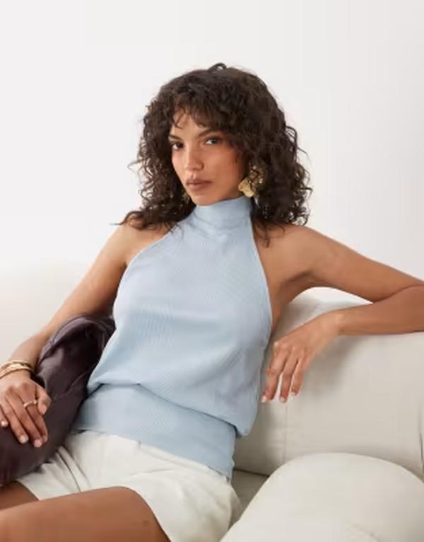 エイソス レディース トップス プルオーバー ホルター ASOS DESIGN textured halter neck top インチ light BLUE 青色