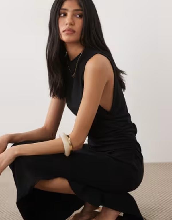エイソス レディース トップス 衣装 姿勢細長い切口 midi ノースリーブ ASOS DESIGN sleeveless MIDI with side slit Black 黒いこと