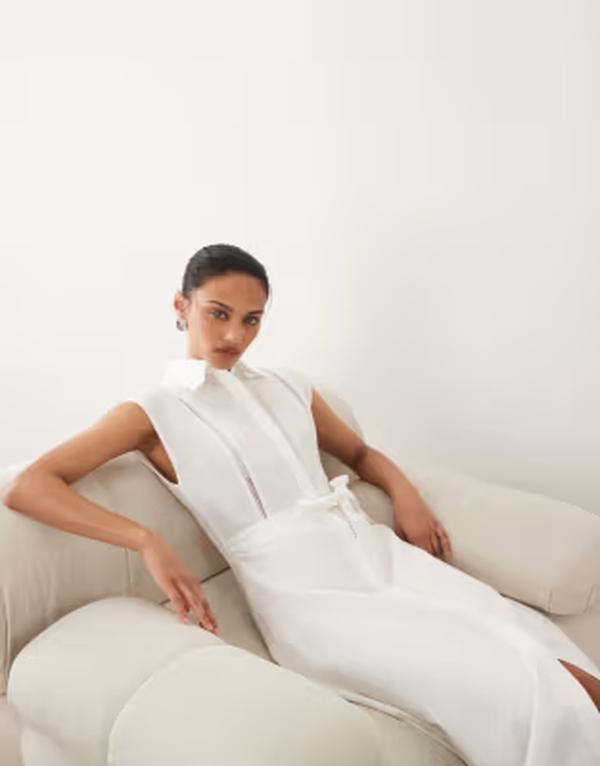 マンゴ レディース トップス 衣装 midi ノースリーブ リネン Mango 100% linen sleeveless MIDI dress ECRU エクリュ