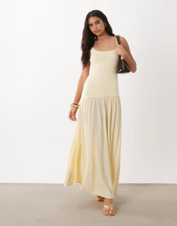 マンゴ レディース トップス 衣装 非対称 マキシ Mango scoop neck asymmetric drop waist maxi dress インチ pastel yellow 黄色