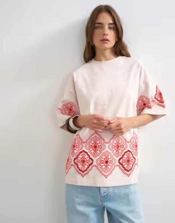 とっ始め販売店 レディース トップス プルオーバー カットアウト 対照 刺しゅう Topshop embroidered contrast cut out oversized t-shirt インチ light PINK サクラ色