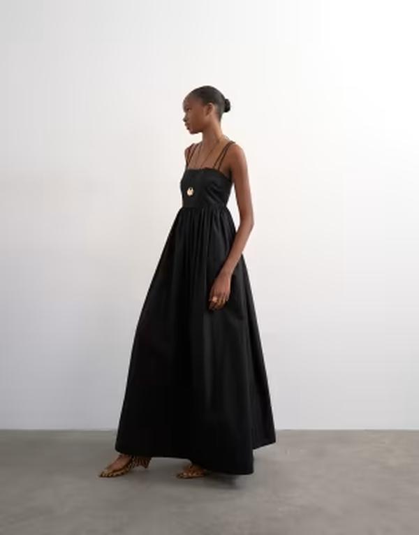 トップショップ レディース トップス ワンピース マキシ Topshopoplin strappy back volume maxi dress Black ブラック｜ReVida 店