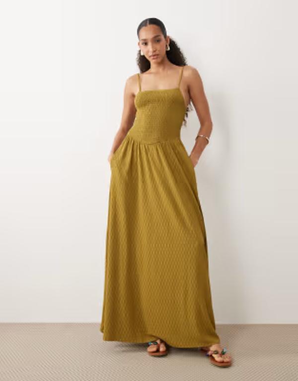 ブレーブソウル レディース トップス 衣装 プルオーバー Brave Soul textured jersey dress with shirred bodice インチ olive GREEN 緑であること