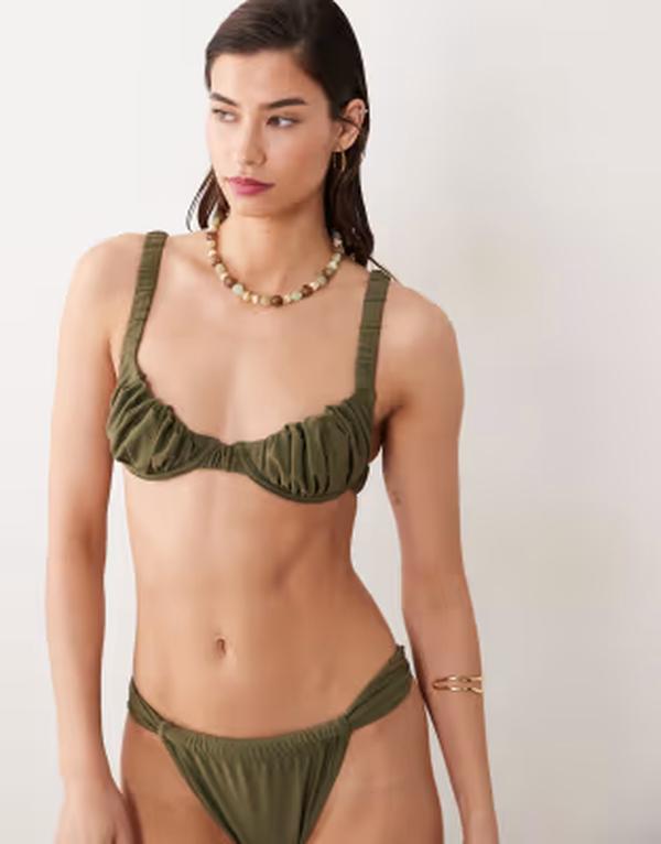 ミスセルフフリッジ レディース 水泳着 いの一番のみ ギャザー Misselfridge mix and match ruched cup bikini top インチ olive オリーブ