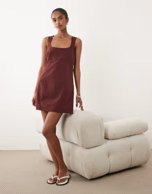 エイソス レディース トップス 衣装 ミニ ASOS DESIGN square neck bodycon mini sundress インチ chocolate 黒茶