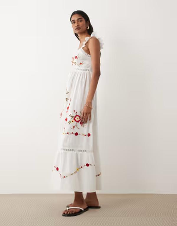 ミスセルフフリッジ レディース トップス 衣装 刺しゅう スピード競技 マキシ Misselfridge lace insert embroidered maxi dress WHITE 白いこと