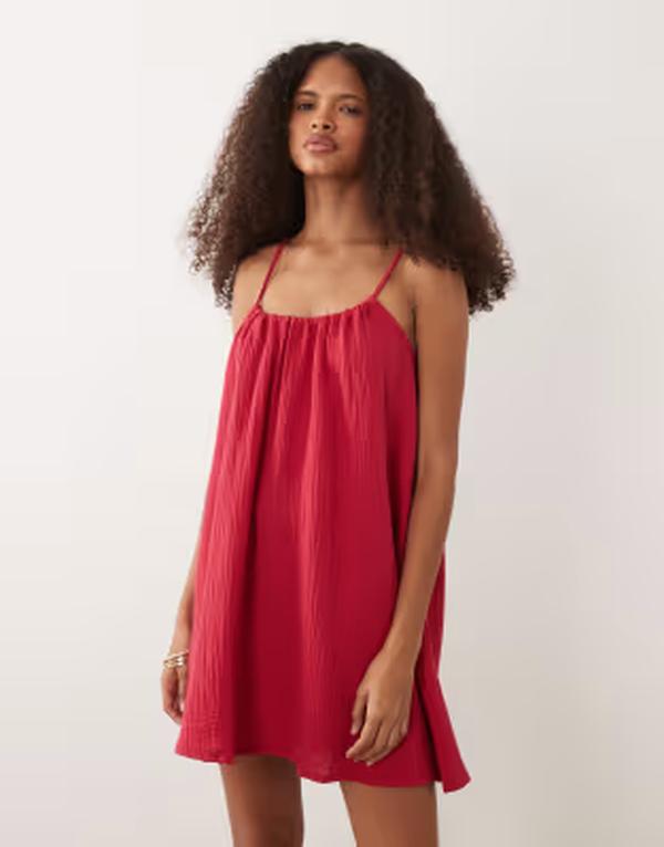 ジェイディーワイ レディース トップス 衣装 ミニ ノースリーブ JDY cheesecloth sleeveless mini dresski patrol 赤いこと