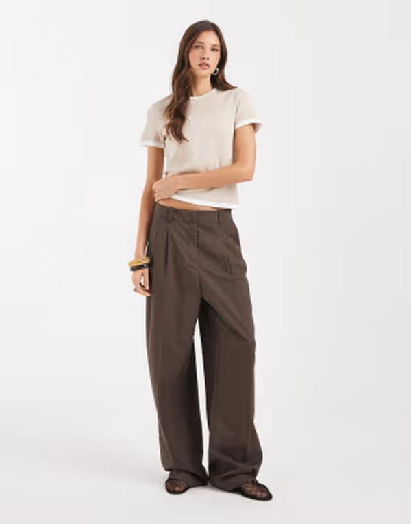 ヴェロモーダ レディース トップス Tシャツ Vero Moda double layer binding detail T-shirt in cement and Cement/White ホワイト｜ReVida 店