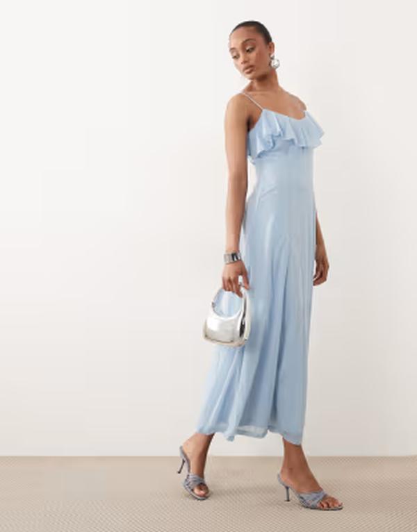ベロモーダ レディース トップス 衣装 シフォン フラウンス midi Vero Moda Tall ruffle bust chiffon MIDI cami dress インチ light コマーシャル Blue 青み