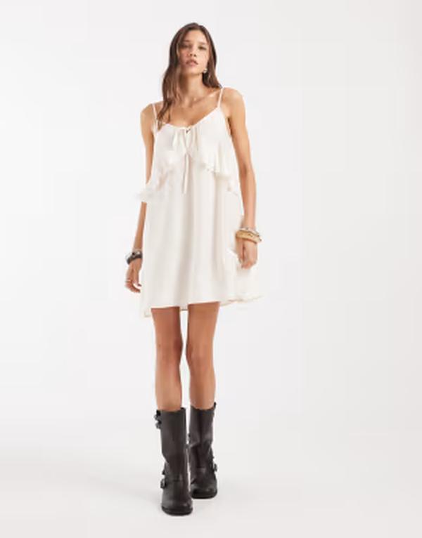 ヴェロモーダ レディース トップス 衣裳 ミニ Vero Moda frill trim camini dress インチ cream BIRCH 皮膚軟化剤