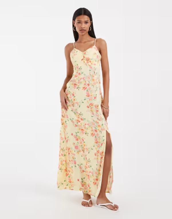 ヴェロモーダ レディース トップス 衣装 御花柄 刷り上げる ギャザー midi 御花 Vero Moda ruched bust detail camidi dress インチ yellow based floral print Golden Haze Holly 黄色