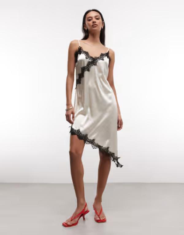 ノイジーメイ レディース トップス 衣装 midi 繻子 スピード競技 Noisy May satin asym lace hemidi slip dress インチ cream Birch BLACK LACE 黒いこと