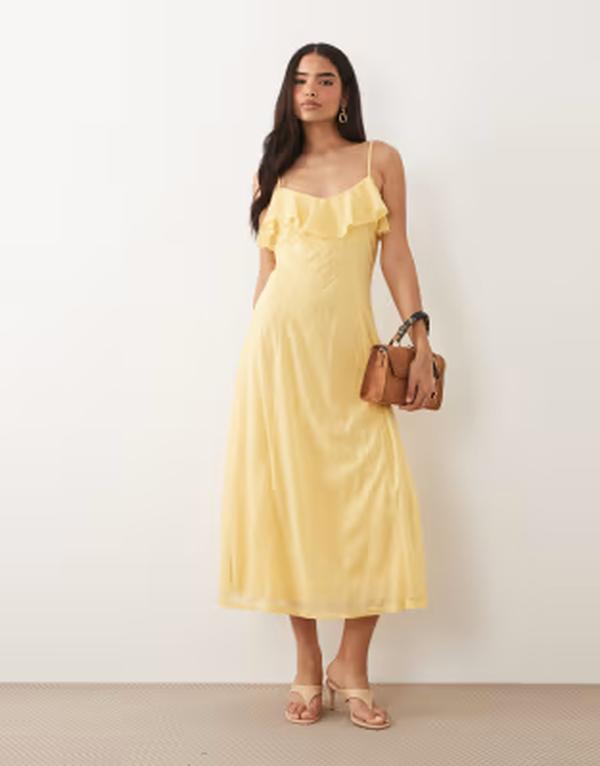 ヴェロモーダ レディース トップス 衣装 シフォン フラウンス midi Vero Moda ruffle bust chiffon MIDI cami dress インチ golden yellow Golden haze 黄色