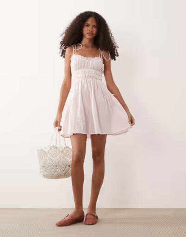 エイソス レディース トップス 衣装 ミニ ASOS DESIGN Faith beach shirred mini sundress インチ pale lilac Pale Lilac 紫はしどい