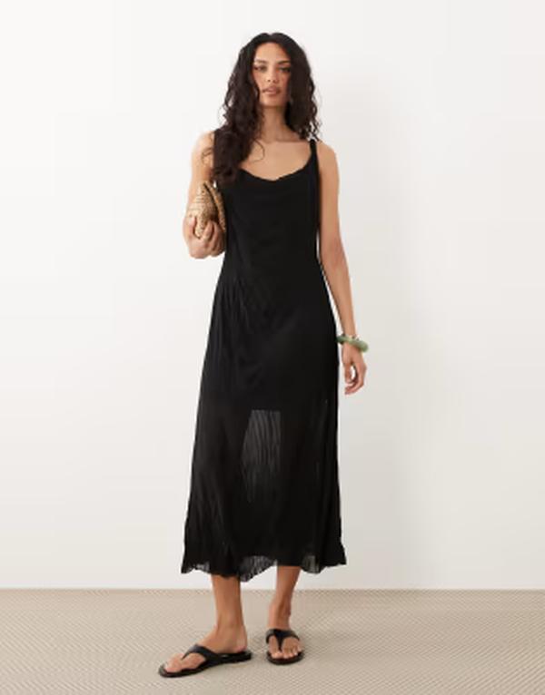 エイソス レディース トップス ワンピース マキシ ASOS DESIGN crinkle scoop neck maxi dress Black ブラック｜ReVida 店 15,736円