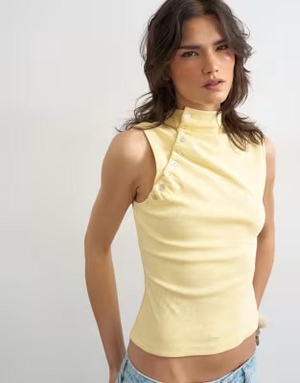 とっ始め販売店 レディース トップス より良い 非対称 ノースリーブ Topshop asymmetric button detail sleeveless インチ buttermilk