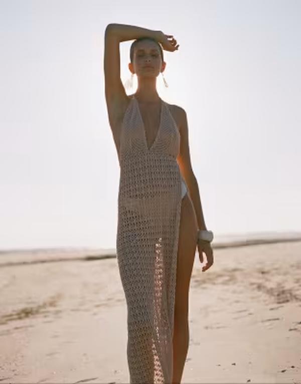 フルック レディース トップス ワンピース マキシ Flook the Label Zahira crochet maxi beach dress in sand サンド｜ReVida 店