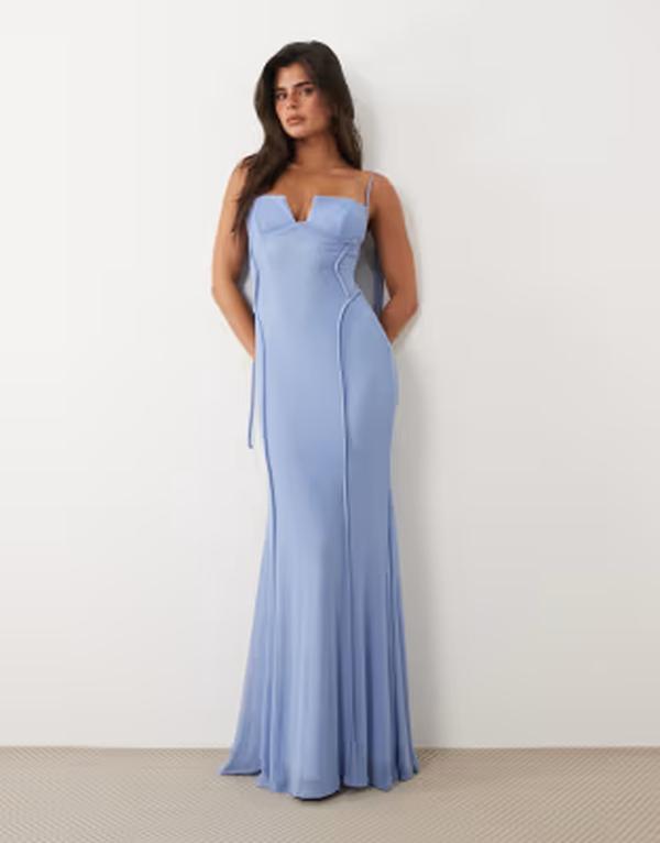 エイソス レディース トップス 衣装 メッシュ マキシ ASOS DESIGN mesh exposed seamsculpted cups maxi dress インチ pale BLUE 青み