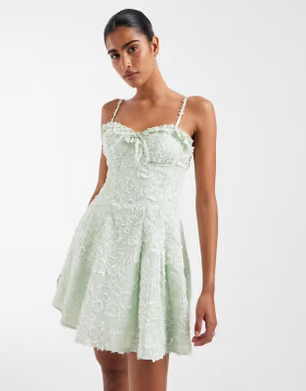 キスザスカイ レディース トップス ワンピース ミニ Kiss The Sky wild petals textured jacquard mini dress in mint GREEN グリーン｜ReVida 店