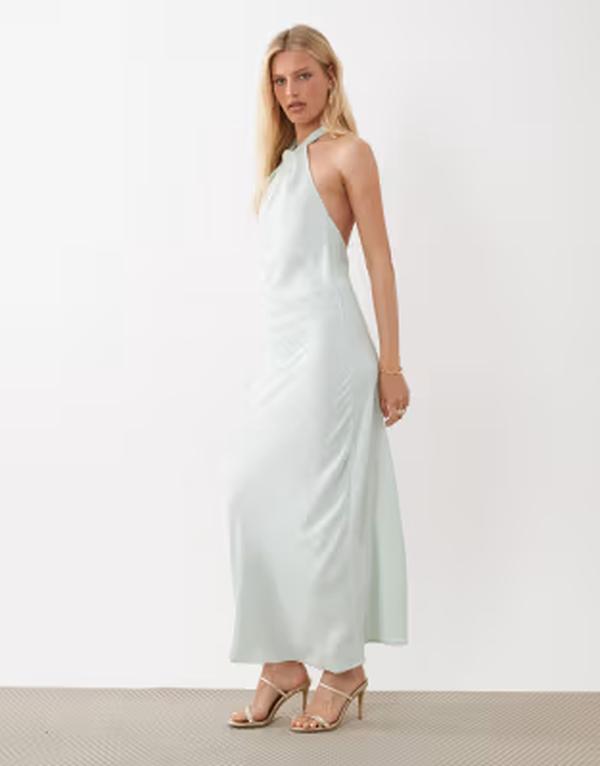 ジェイディーワイ レディース トップス ワンピース サテン マキシ ホルター JDY halter neck satin maxi dress in light BLUE ブルー|ReVida 店