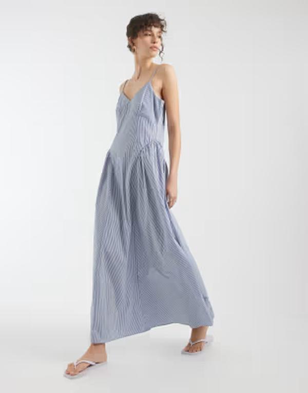 オンリー レディース トップス 衣装 マキシ ONLY dropped waist maxi dress インチ light blue stripes LIGHT BLUE 青み