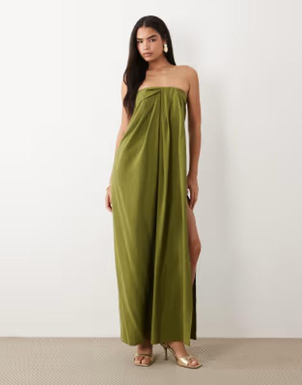 エイソス レディース トップス 衣装 ドレープ ストラップレス マキシ ASOS DESIGN draped strapless maxi dress インチ olive GREEN 緑であること