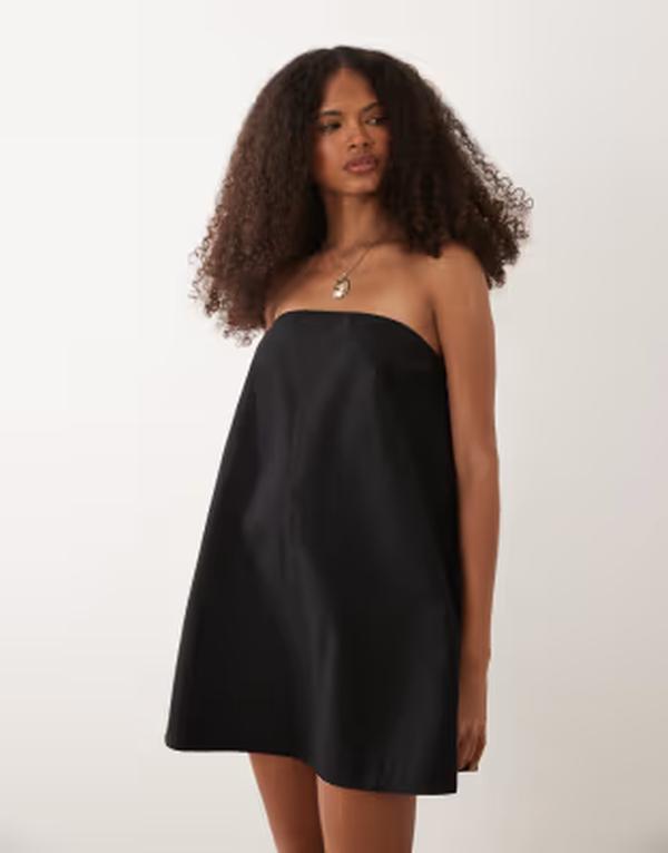 エイソス レディース トップス 衣装 ミニ 綿織物 リネン ASOS DESIGN cotton linen bandeau mini sundress Black 黒いこと