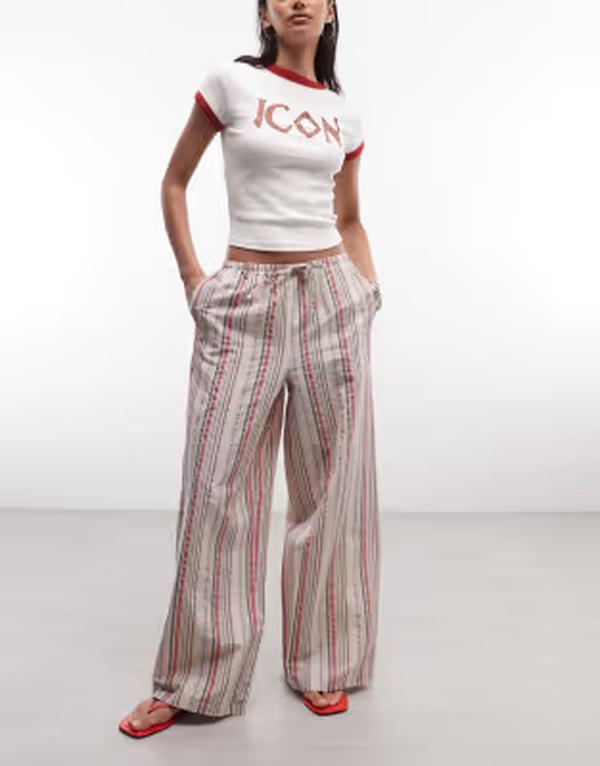 リクレイム ヴィンテージ レディース ボトムス カジュアルパンツ Reclaimed Vintage relaxed pants green stripe Pink green stripe ピンク｜ReVida 店