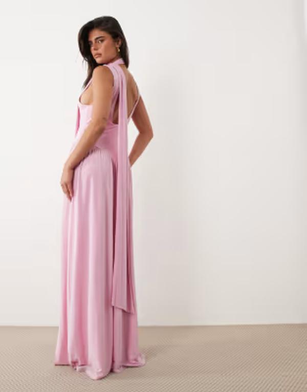 エイソス レディース トップス 衣装 マキシ ASOS DESIGN slinky maxi dress with scarf detail インチ pale pink サクラ色