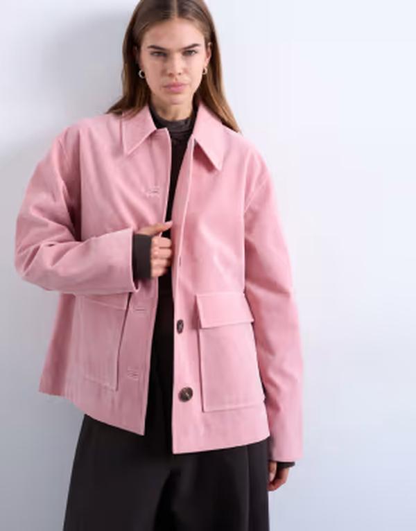 いの一番販売店 レディース アウター 上衣・上衣 スエードクロス Topshop faux suede patch pocketed boxy jacket pink サクラ色