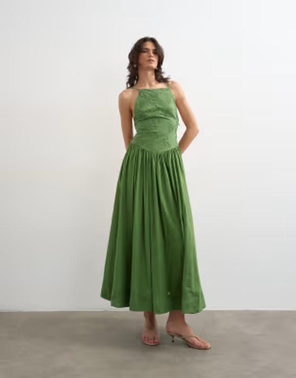 トップショップ レディース トップス ワンピース Topshop deep v-back strappy midaxi sundress with cordingreen グリーン|ReVida 店