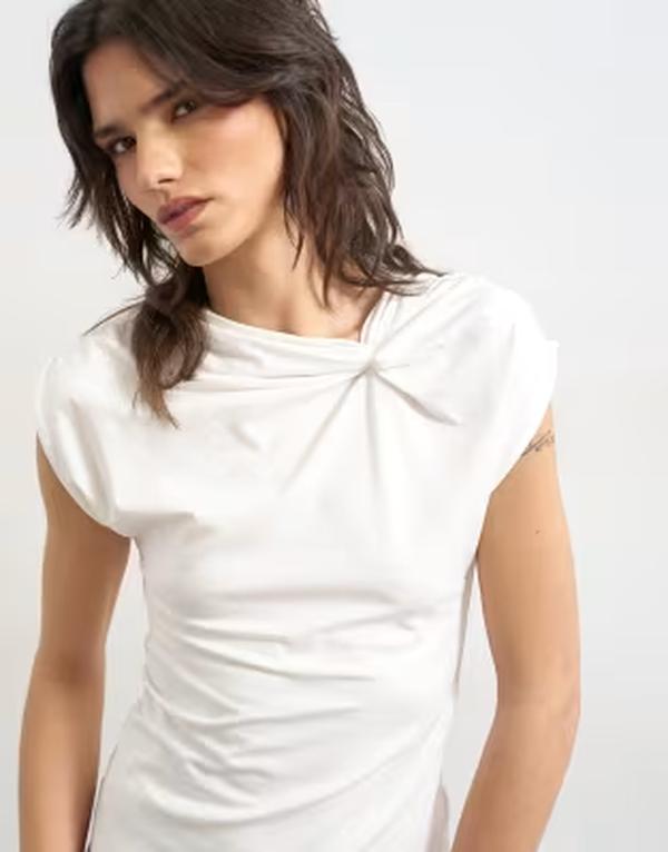 とっ始め販売店 レディース トップス プルオーバー Topshop knot detail tee IVORY 象牙色