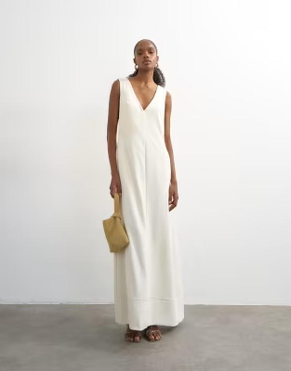 とっ始め販売店 レディース トップス 衣装 V素っ首 マキシ Topshop v-neck low armholes clean maxi dress with deep hem Off white 象牙色