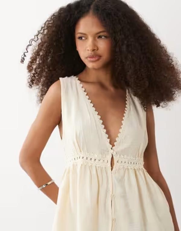 ブレーブソウル レディース トップス より良い Vのど首 Brave Soul v-neck tank top with crochetrim YELLOW 黄色