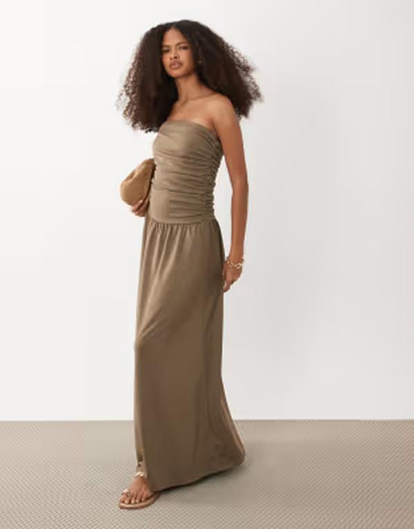 ブレーブソウル レディース トップス ワンピーストラップレス ジャージー マキシ Brave Soul strapless maxi drop waist jersey dress BROWN ブラウン|ReVida 店