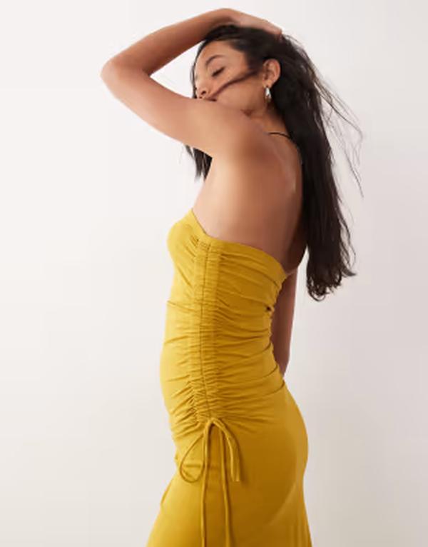 エイソス レディース トップス 衣裳 ギャザー midi ASOS DESIGN bandeau ruched side MIDI dress ochre