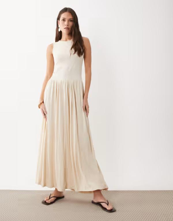 エイソス レディース トップス ワンピース ASOS DESIGN color block crinkle midaxi dress in cream クリーム｜ReVida 店 14,415円