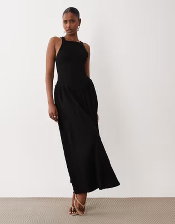 エイソス レディース トップス ワンピース ミディ ASOS DESIGN crinkle built-up cross-back midi dress Black ブラック｜ReVida 店