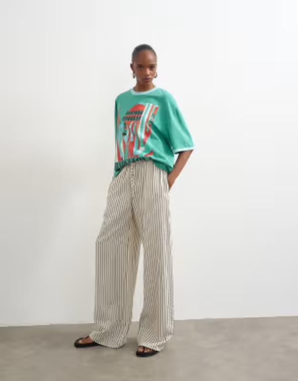 トップショップ レディース ボトムス カジュアルパンツ Topshop crinkle stripedrawstring pants and MONO ホワイト|ReVida 店