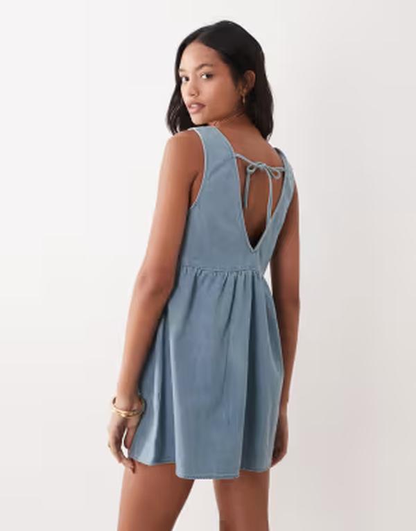 リズム レディース トップス ワンピース ミニ デニム Rhythm presley denimini dress in lightwash Light wash blue ブルー｜ReVida 店