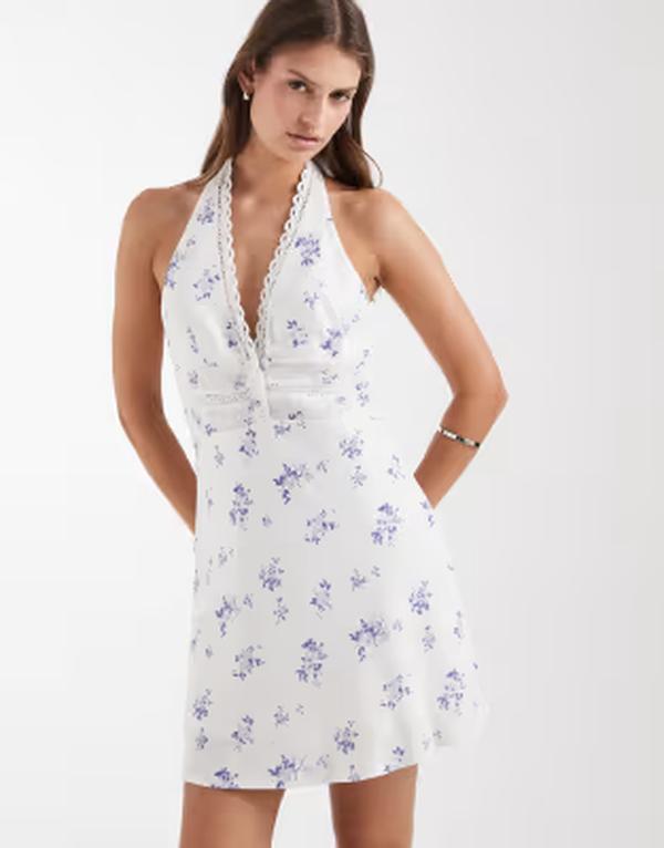 キスザスカイ レディース トップス ワンピース フラワー柄 プリント ミニ リネン フラワー Kiss The Sky Positano linen mix floral print mini dress and WHITE ホワイト｜ReVida 店