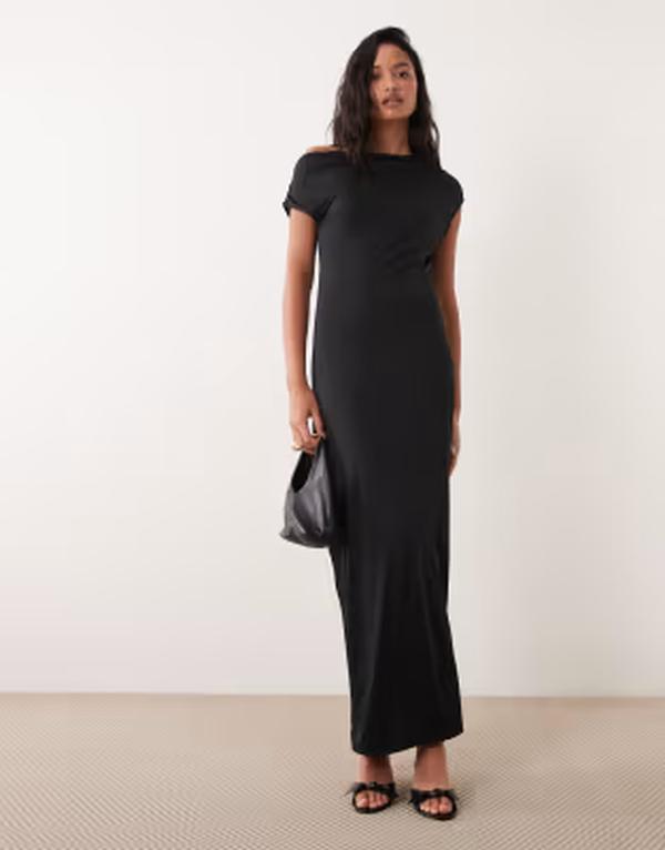 オンリー レディース トップス ワンピース オフショルダー マキシ ONLY slinky off-shoulder bodycon maxi dress Black ブラック|ReVida 店