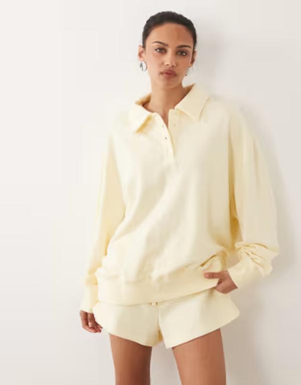 ウィ ウォー ワット レディース アウター パーカー・スウェット プルオーバー WeWoreWhat henley pull over sweatshirt インチ yellow - part of a set Pale yellow 黄色