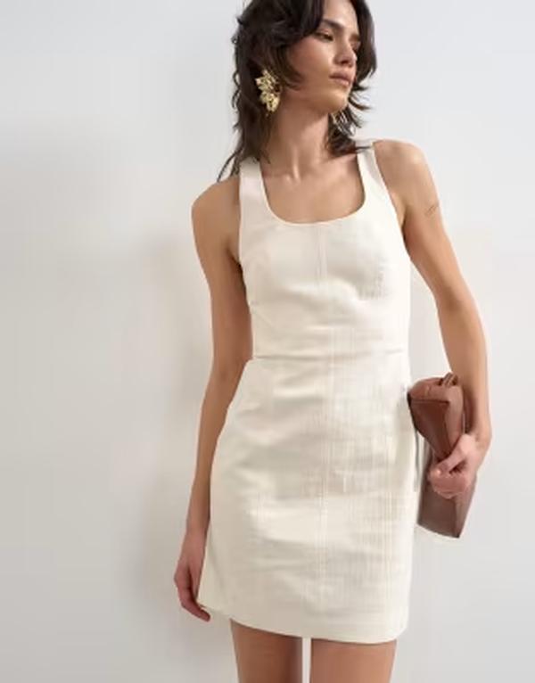 トップショップ レディース トップス ワンピース ミニ コットン Topshop cotton scoop neck heavy twill seamed mini dress Off white オフホワイト｜ReVida 店 21,360円
